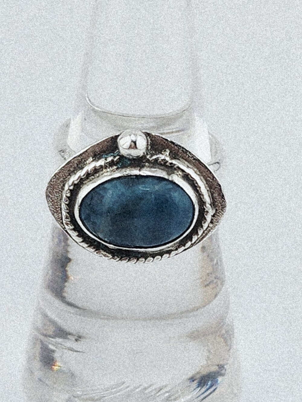 BLUE APATITE OVAL RING GEMSTONE HANDMADE RING IN STERLIN SILVER METAL UNISEX 6